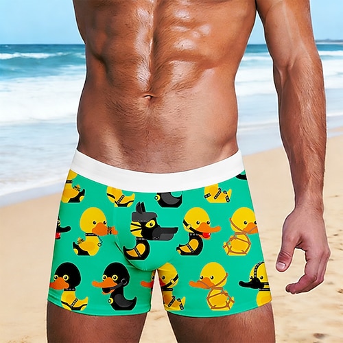 Herren Tiermotiv Cartoon Ente Dehnbare Boxershorts Badeshorts Boxer-Badeshorts Lustig Lässig Heim Strandurlaub Elastischer Bund Feuchtigkeitsableitend Atmungsaktive Unterwäsche Designer Bekleidung Image