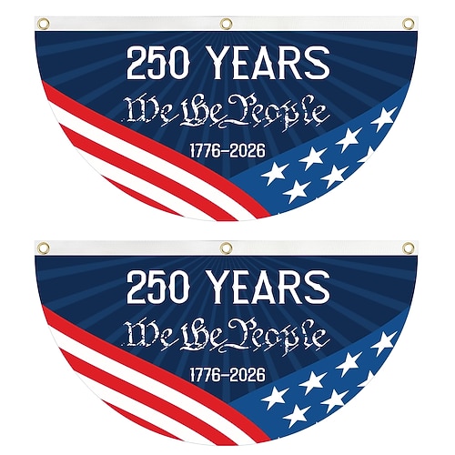 2 Stück U.S. 250. Jubiläumsflagge 1,5x3 FT 1776-2026 Fan-Flags Wimpel-Flagge patriotische Sterne Garten-Schilder hängende Dekoration für draußen Eingangstür Veranda Willkommens-Hintergrund mit