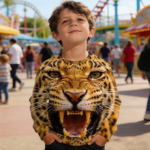 Jungen 3D Grafik Tiermotiv Leopard Sweatshirt Pullover Langarm 3D-Druck Frühling Herbst Aktiv Mode Streetwear Kinder 4-12 Jahre Rundhalsausschnitt Lässig Täglich Outdoor Normale Passform Image