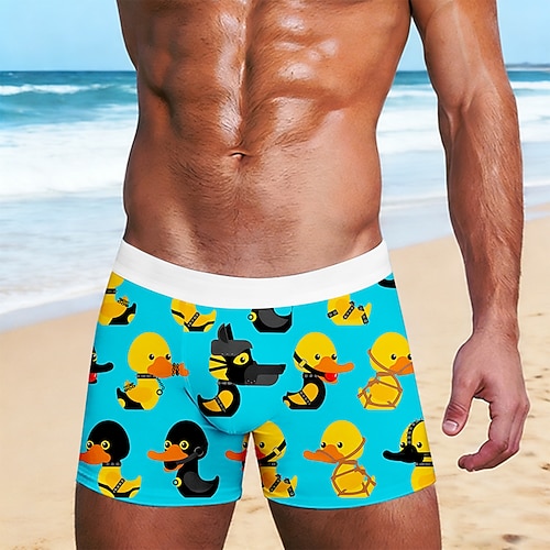 Herren Tiermotiv Cartoon Ente Dehnbare Boxershorts Badeshorts Boxer-Badeshorts Lustig Lässig Heim Strandurlaub Elastischer Bund Feuchtigkeitsableitend Atmungsaktive Unterwäsche Designer Bekleidung Image