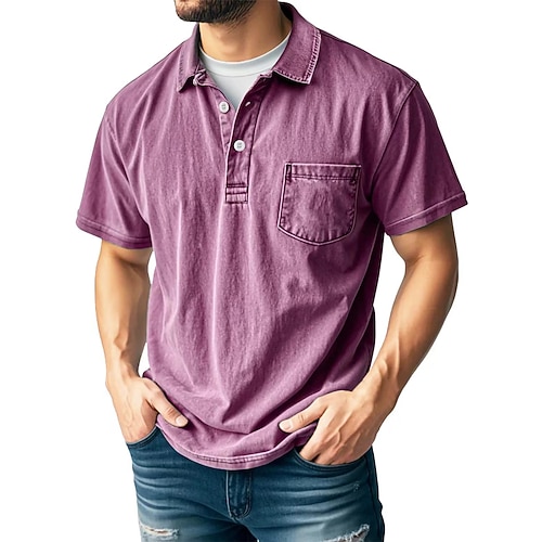Herren Sport-Poloshirts Hemd aus 100 % Baumwolle in Säurewaschung Lässig Ferien Revers Kurzarm Vintage Basic Einfarbig Einfach Jahrgang Betrübt Sommer Frühling Frühling Sommer Normale Passform Image