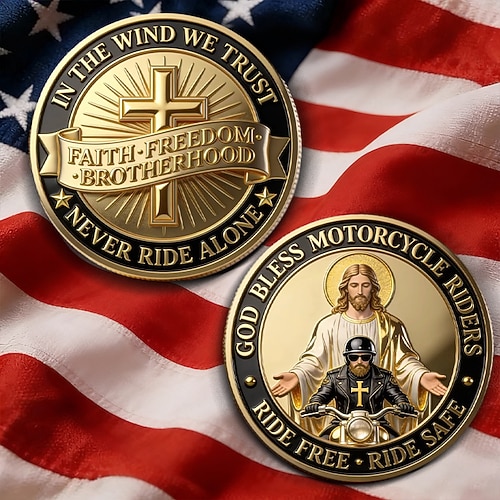 Motorrad-Segnungsmünze – Gott segne die Fahrer, Sammlerstück für Glauben, Freiheit und Brüderlichkeit, inspirierende Münze für freie und sichere Fahrt, Geschenk für Biker Image