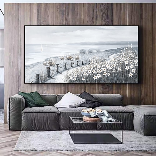 Handgefertigtes Ölgemälde auf Leinwand, Wandkunst, Dekoration, grau, moderne Blumenlandschaft für Wohnkultur, gerolltes, rahmenloses, ungedehntes Gemälde Image