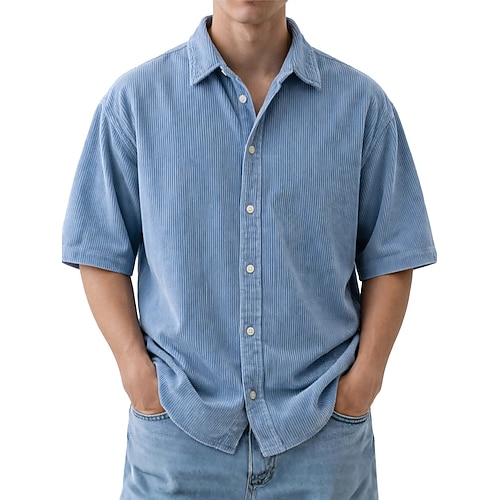 Herren Hemd Textur Freizeithemd Cordhemd Knopfhemd Schwarz Weiß Hellgrün Burgunderrot Marineblau Kurzarm Einfach Hemdkragen Lässig Täglich Bekleidung Elegant Mode Lässig Image