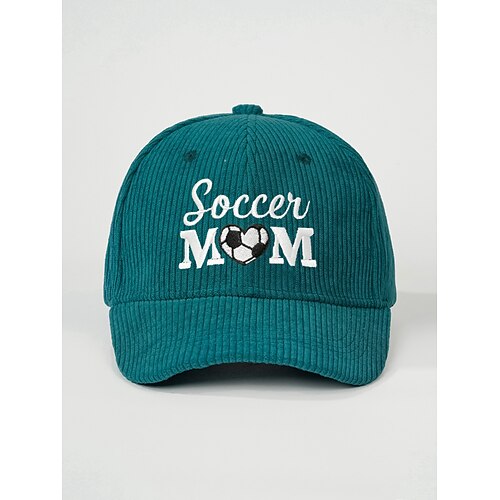 Bestickte Baseballkappe für Fußballmütter – Vintage-Fußballmütze aus Cord mit Herzmuster, verstellbar, mit Öffnung für Pferdeschwanz, ideal für Fußballspiele im Sommer, lässige Outdoor-Sportmütze Image