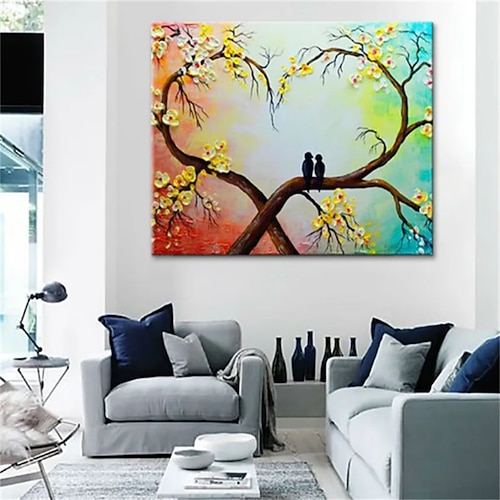 Ölgemälde handgemalte Blume Baum Liebe Vögel horizontal Tiere floral / botanisch modern gerollte Leinwand (kein Rahmen) Image