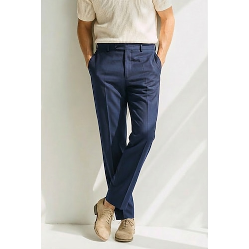 Herren Baumwolle Leinen Anzughose Freizeithose Geschäft Büro Elegant Mode Formell Weiß Dunkelmarine Beige Einfarbig Figurbetonter Schnitt Lang Unelastisch Image