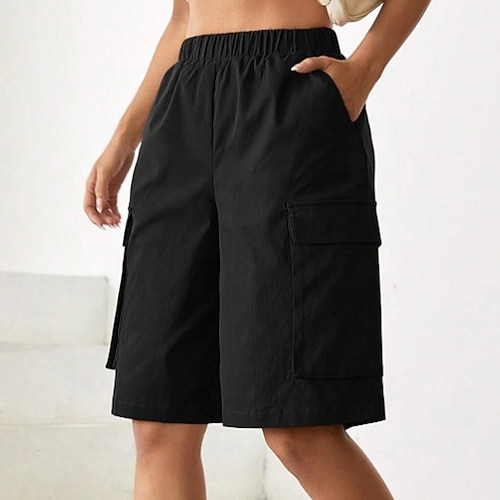 Damen Cargo-Shorts Shorts Sommershorts Strandshorts Urlaub Mode Alltagstauglich Kurz Mittlere Taille Tasche Elastischer Bund Schnelltrocknend Weich Atmungsaktiv Unelastisch Streetwear Strand Ferien Image
