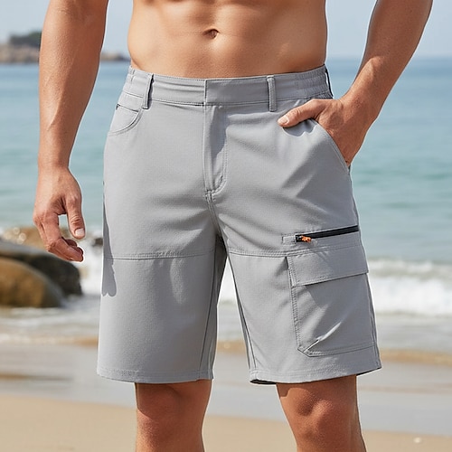 Herren Cargohose Cargohosen Cargo-Shorts Shorts Freizeitshorts Tasche Elastischer Bund Einfach Einheitliche Farbe Atmungsaktiv Knielang Lässig Outdoor Streetwear Mode Streetwear Schwarz Armeegrün Image