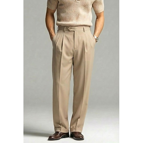 Herren Baumwolle Leinen Anzughose Freizeithose Täglich Geschäft Lang Elegant Vintage Lässig Hosen Schwarz Burgunderrot Dunkelmarine Frühling Sommer Einfarbig Normale Passform Unelastisch Image