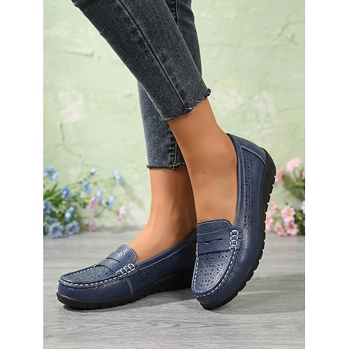 Weiche Damen-Mokassins aus Kunstleder mit atmungsaktivem Cutout-Design, leichte und bequeme Ballerinas für Damen, ideal für Freizeit, Spaziergänge, Arbeit und Reisen. Alltagskleidung Image