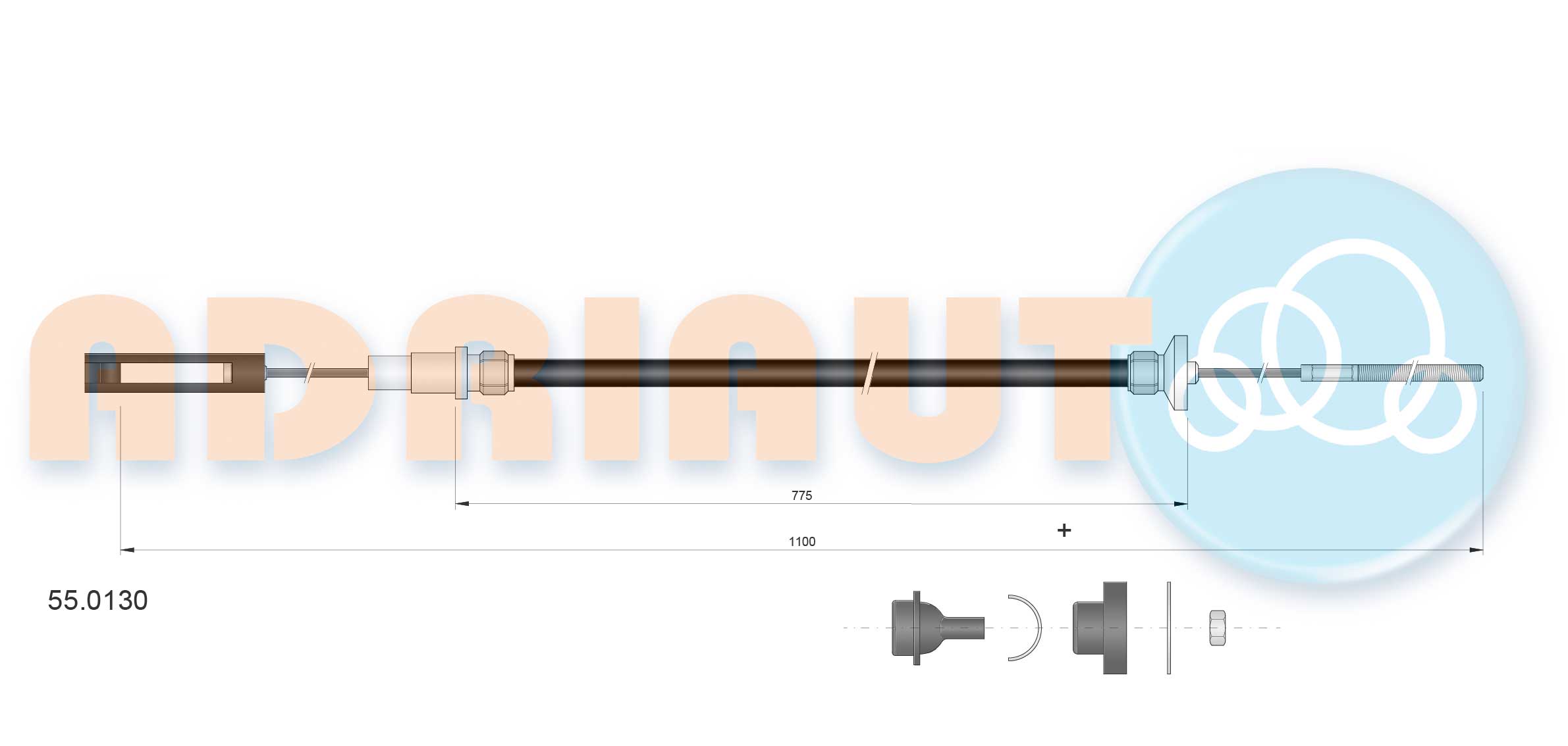ADRIAUTO Seilzug, Kupplungsbetätigung 55.0130 Universal für VW 191721335R 191721335J Image