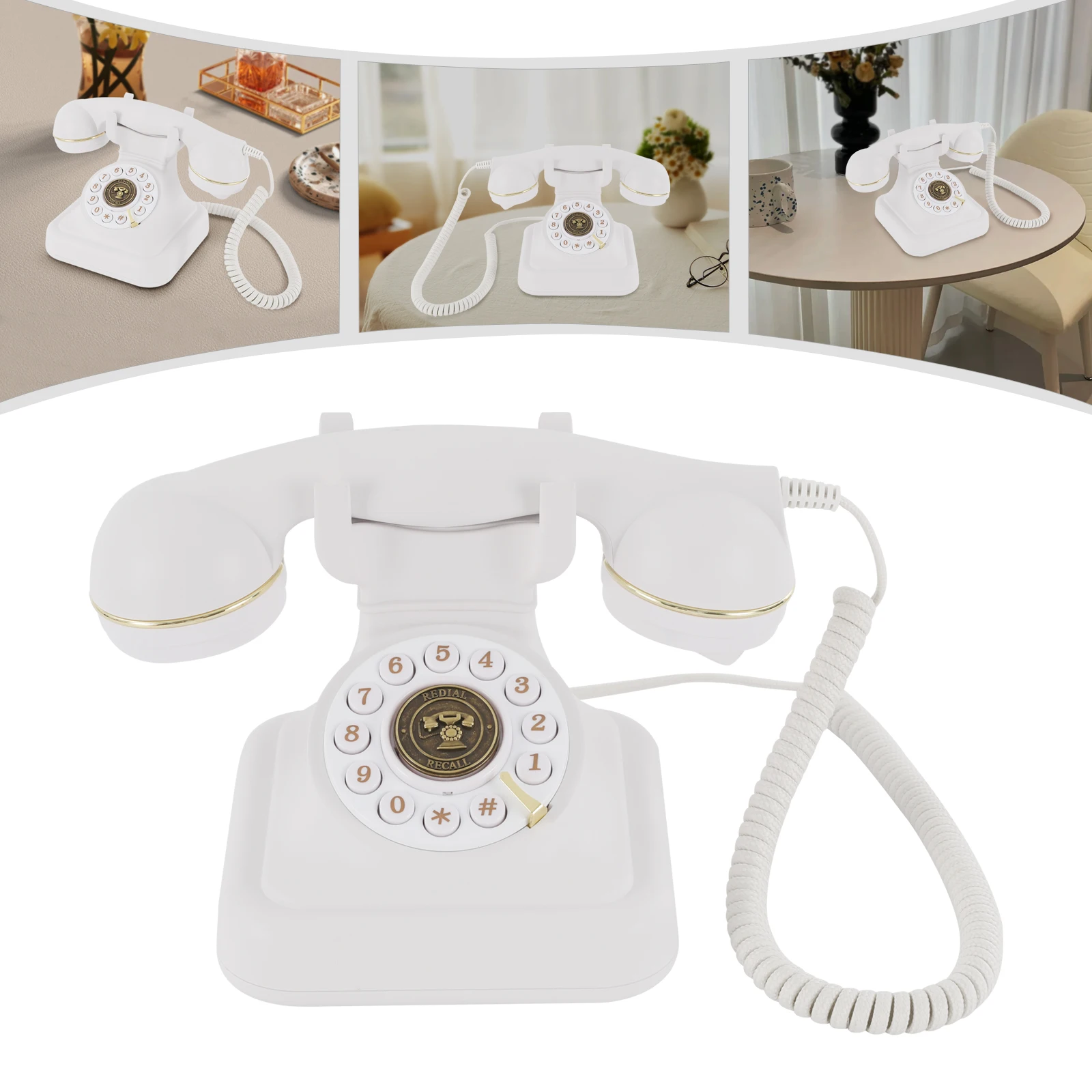 Retro Rotary Phone White Vintage Telephone Retro Landline Phones for Home Office Decoration Living Rooms, Bedrooms