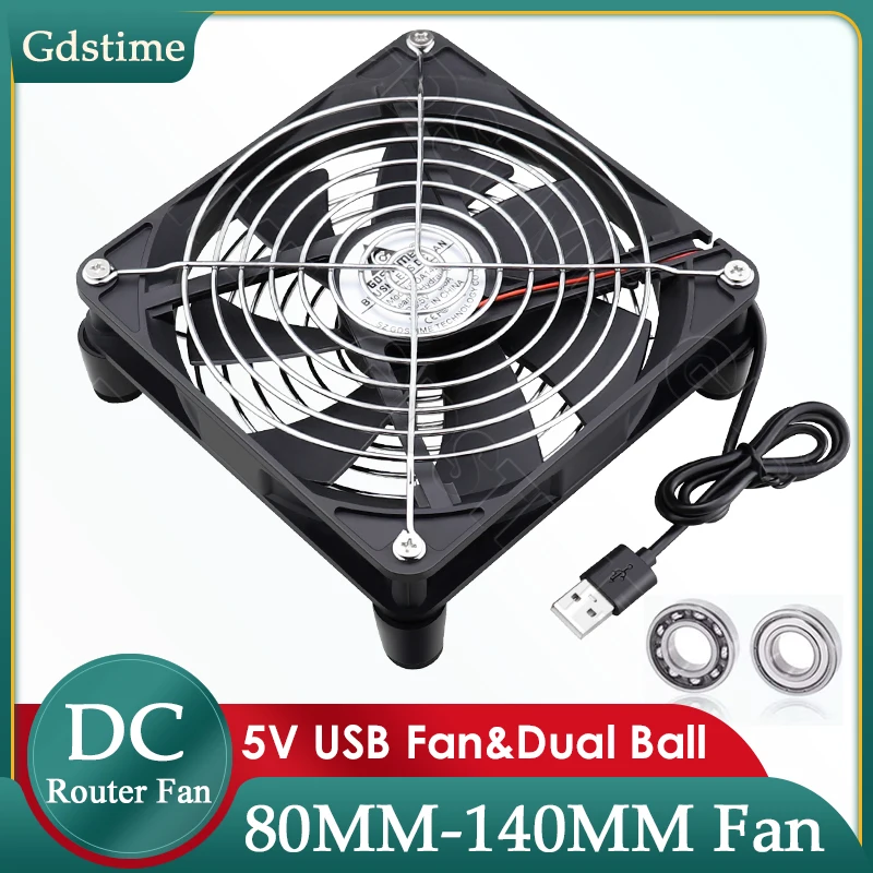 Gdstime 80mm 120mm 140mm USB Fan, 5V Portable Cooling Fan for Xbox DVR PlayStation Router TV Receiver Computer Cabinet Cooler