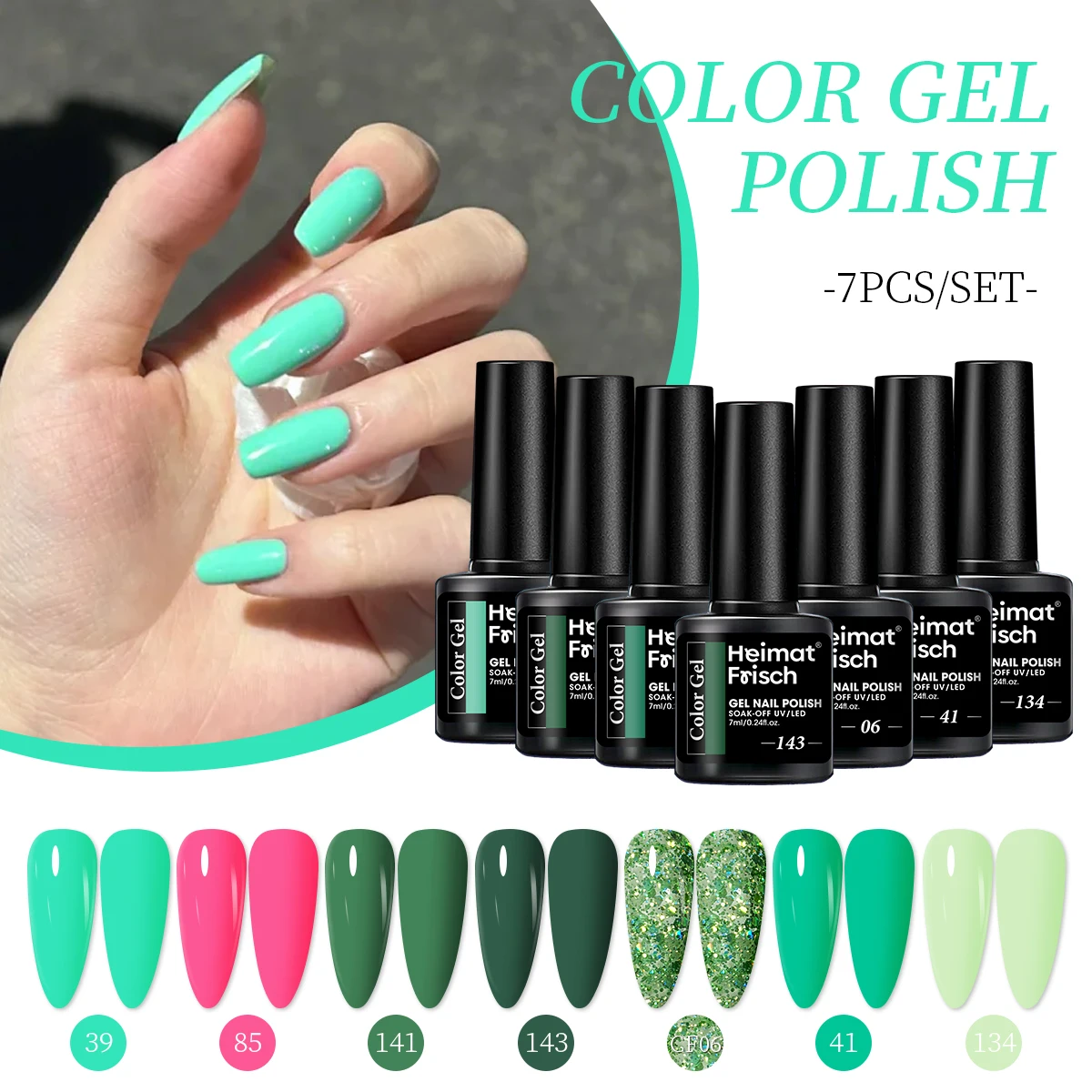7-teiliges Nagellack-Set, klassische Farben, semipermanenter aufsteckbarer Nagellack/LED-Decklack, geeignet für Nagelserien zu Hause und im Salon Image