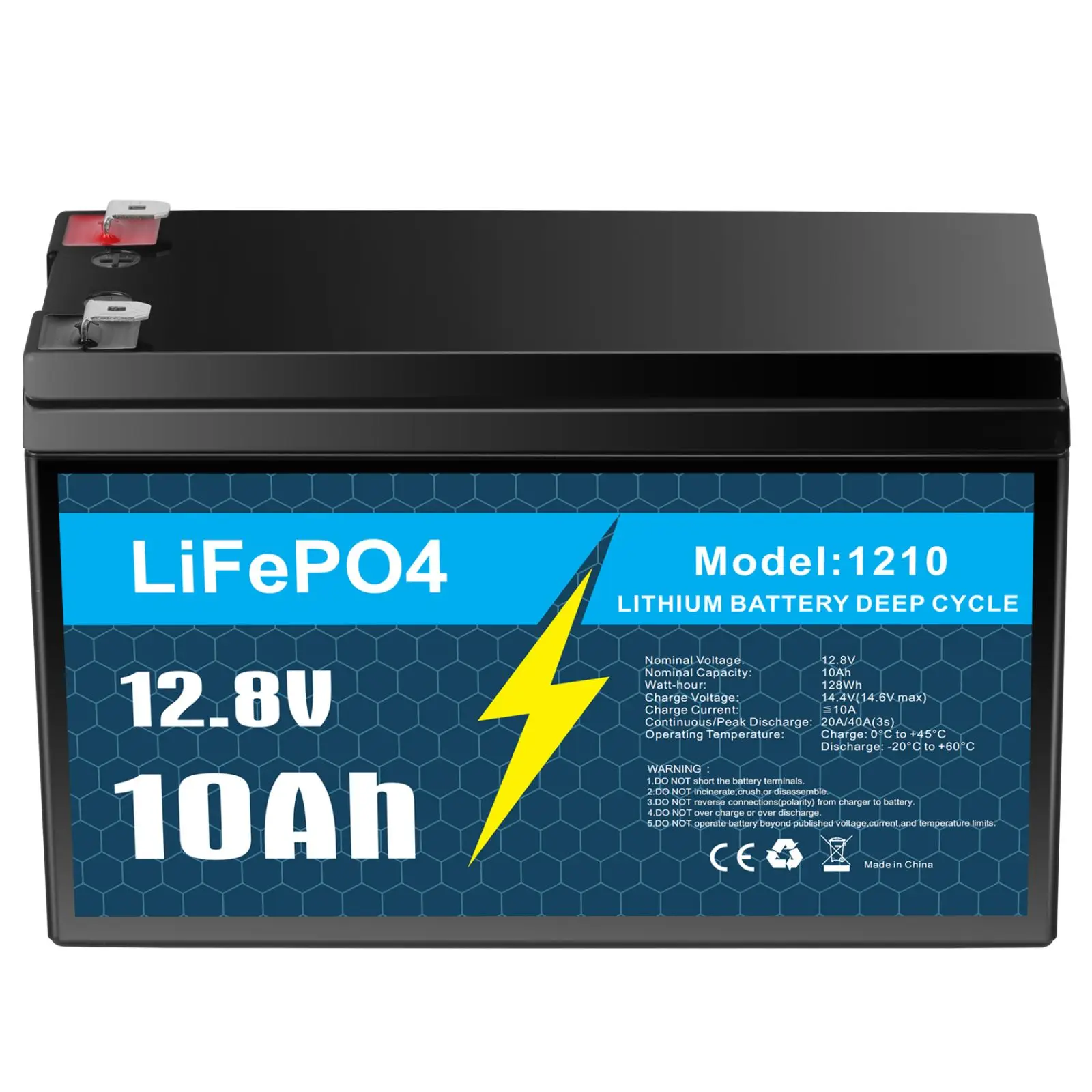 12 V LiFePO4-Batterie, 10 Ah, 12,8 V Lithium-Eisenphosphat-Batterien, 3000 Zyklen, Wohnmobil, Wagen, Boot, Solarbatterie Image