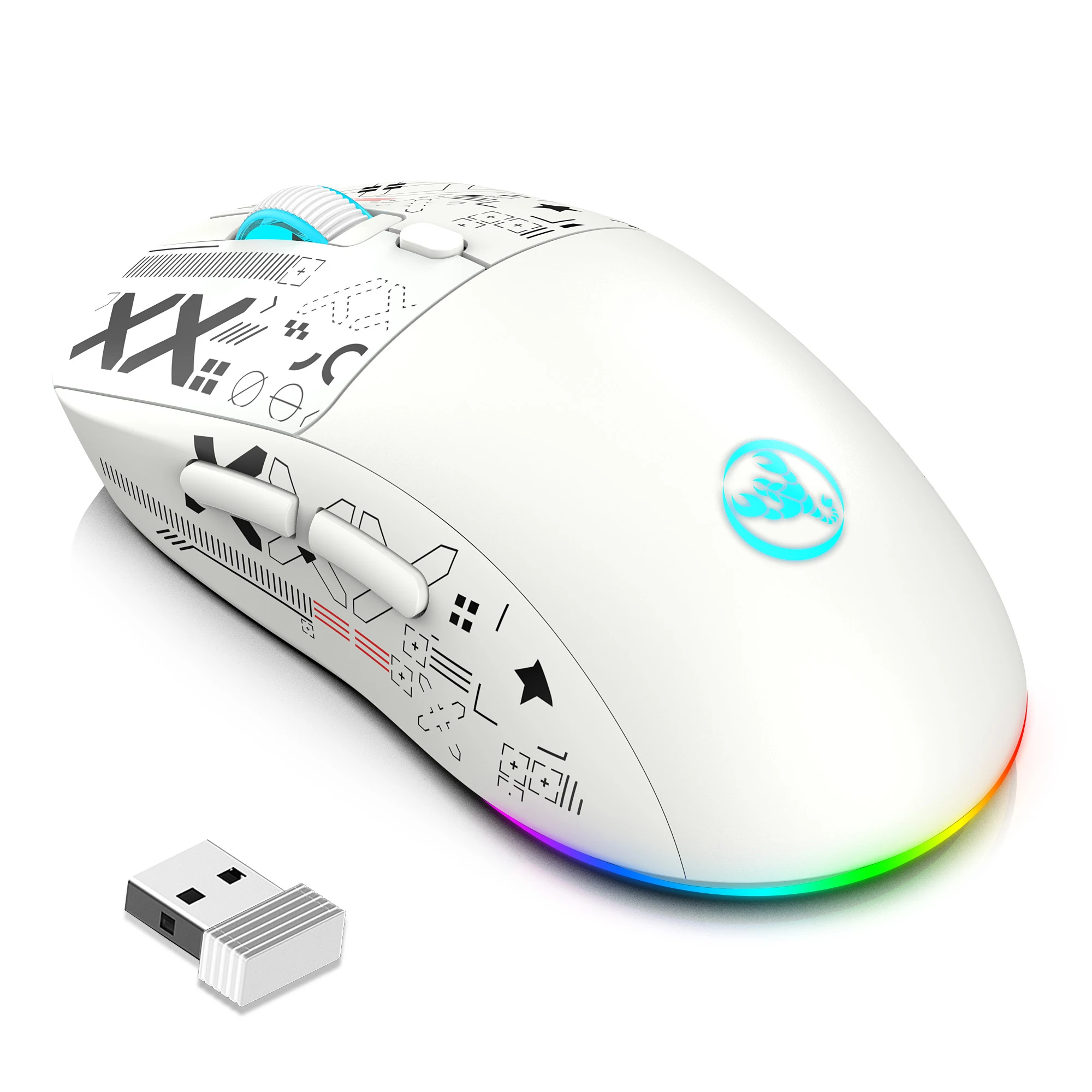 Die kabellose GPW-Gaming-Maus unterstützt Triple-Mode BT/2.4G Wireless/Wired-Verbindung. RGB-Leuchten und ergonomisch. GPW Image