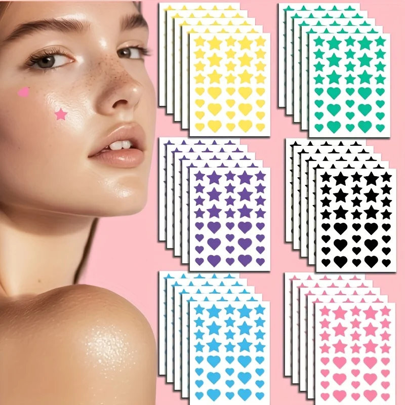 1080 Stück 6-Farben-Stern-Pickelpflaster – verpacktes gemischtes Set, verschiedene Größen, Tiefenreinigung, alkoholfrei Image
