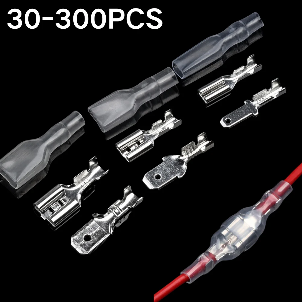 30-300 Stück 2,8mm 4,8mm 6,3mm Isolierte Flachsteckverbinder Weiblich & Männlich Crimpanschluss-Set Elektrische Kabel-Crimpanschlüsse Image