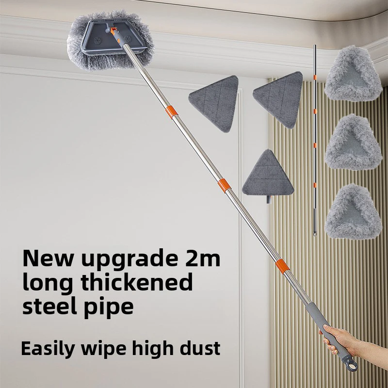 Wandwischer mit langem Griff 360° ° Drehbares Dreieck mit 6 Mikrofaser-Pads, Trocken- und Nassstaubreiniger für die Reinigung von Boden-, Deckenventilatoren und Wänden Image