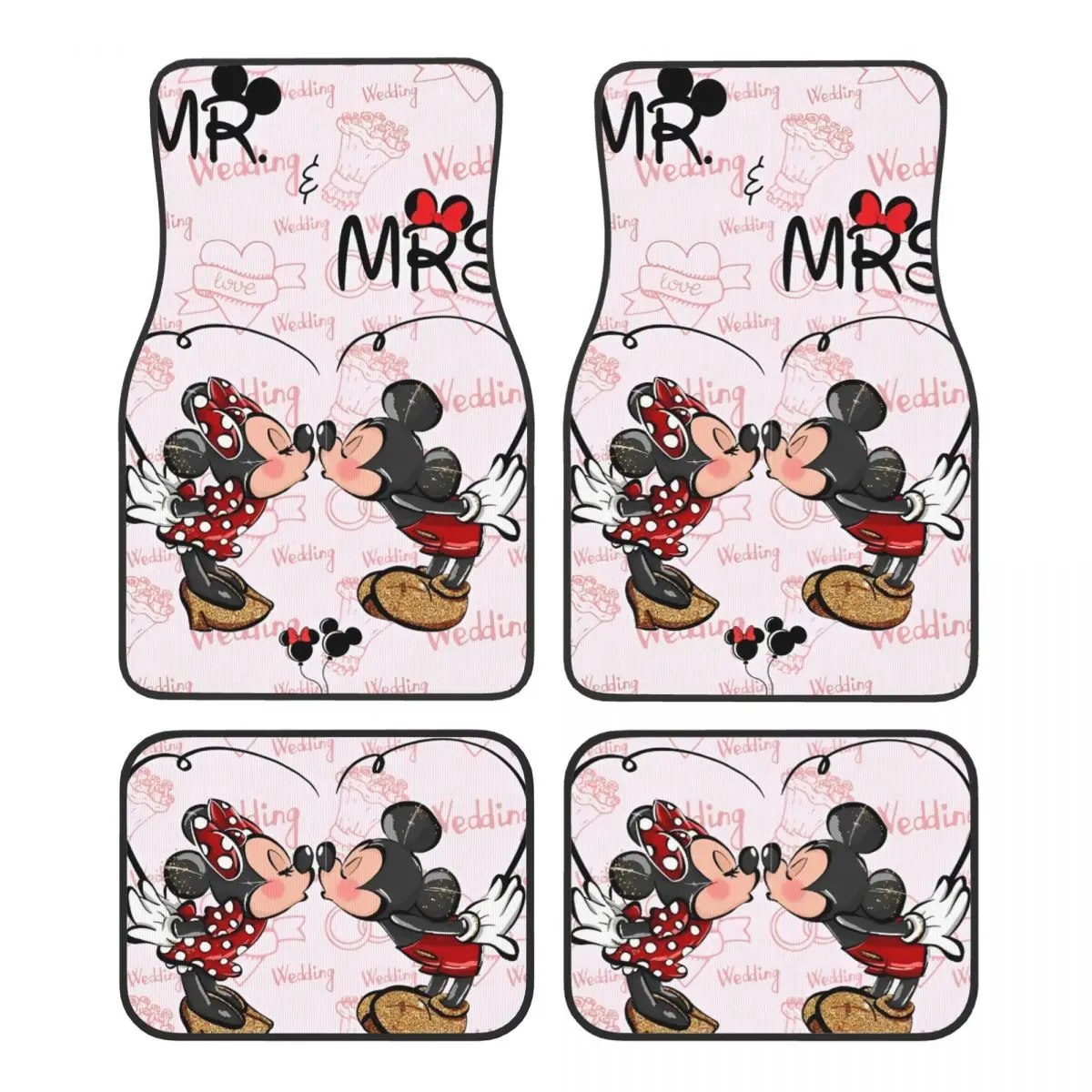 Mickey Mouse Minnie Auto-Fußmatten, Teppich, 4er-Set, rutschfest, universelle Kfz-Fußmatte, passend für Vans SUV