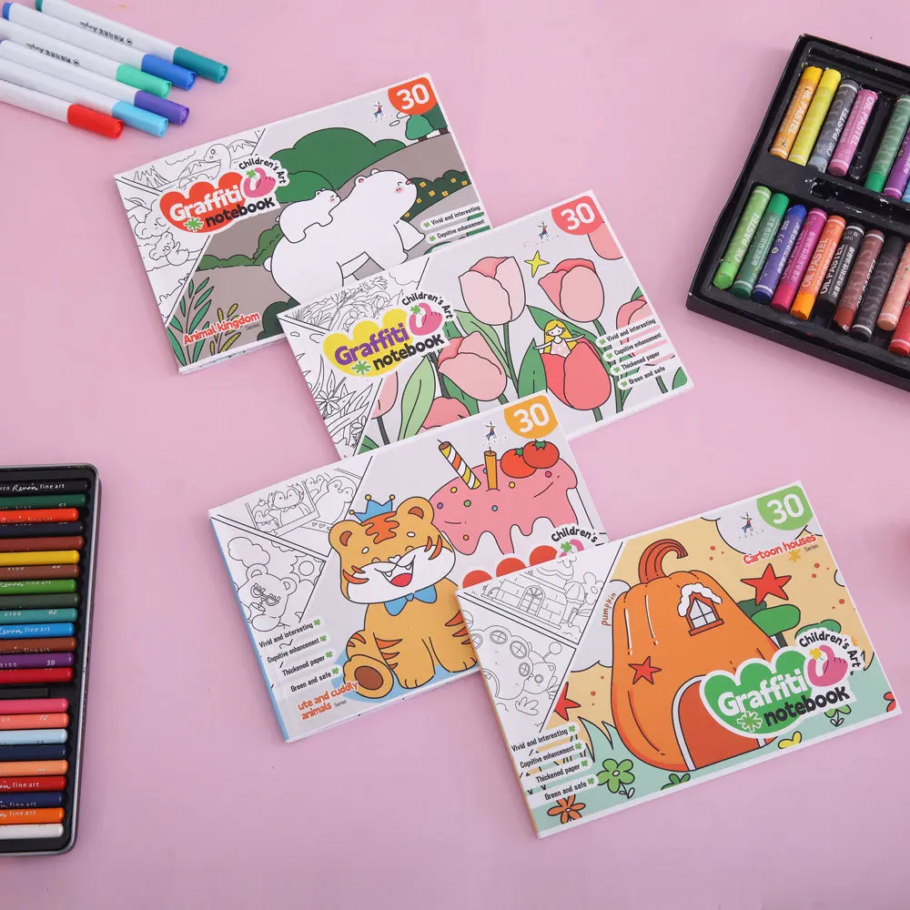 Bview Art Cartoon-Doodle-Buch: 30-seitiges Aquarellfarben für Kleinkinder, frühes Lernen und kreatives Spielen im Vorschulalter Image