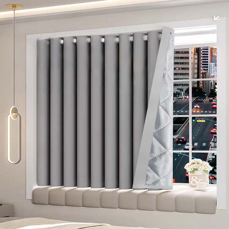 1 Stück luxuriöse Winter-verdickte gesteppte Vorhänge, winddichte Winter-Thermovorhänge, geeignet für Arbeitszimmer und Schlafzimmer, Verdunkelungsvorhänge Image