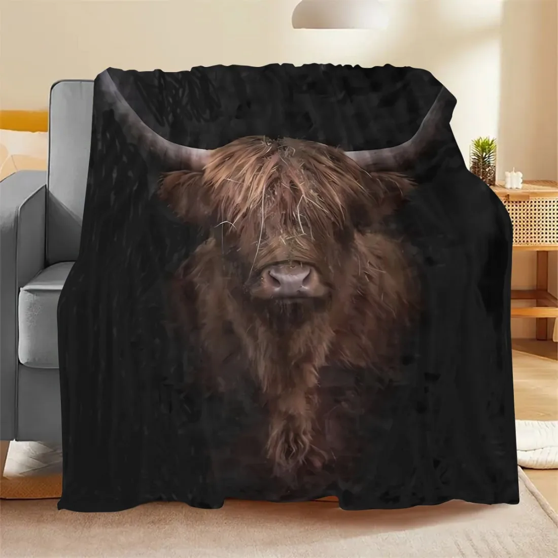 Flanelldecke mit Highland-Kuh-Motiv, ultraweich, gemütlich, warm, Plüsch-Fleece-Decke für Bett, Couch, Sofa, Wohnzimmer, Schlafzimmer, Outdoor, Camping Image