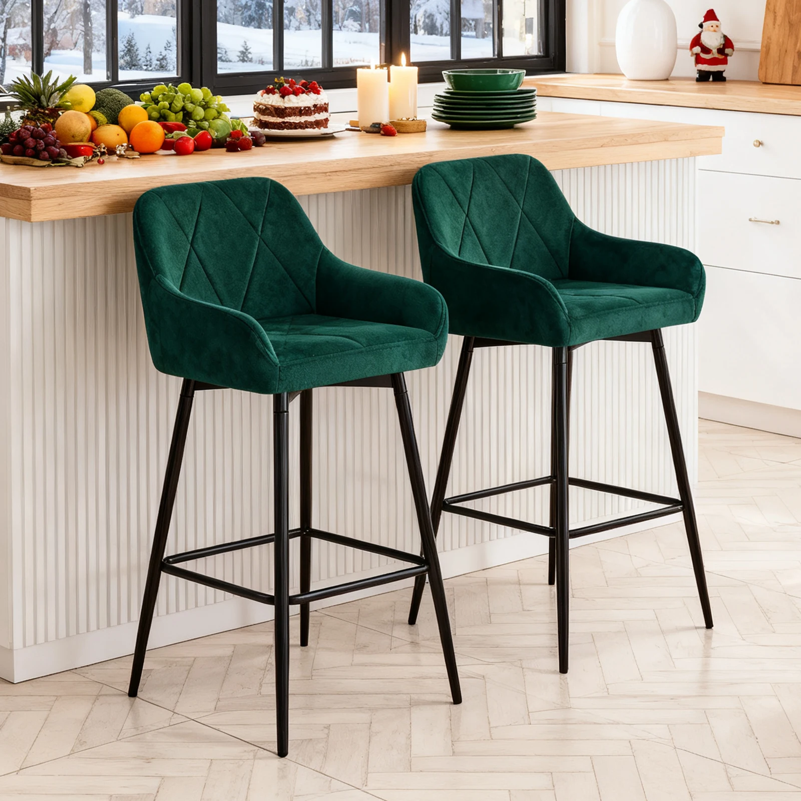 JYMTOM 2/4-Set Barhocker Tresenhocker Bistrohocker Velvet/PU-Bezug Barstühle mit Armlehne, modischer Hocker mit schwarzem Metall