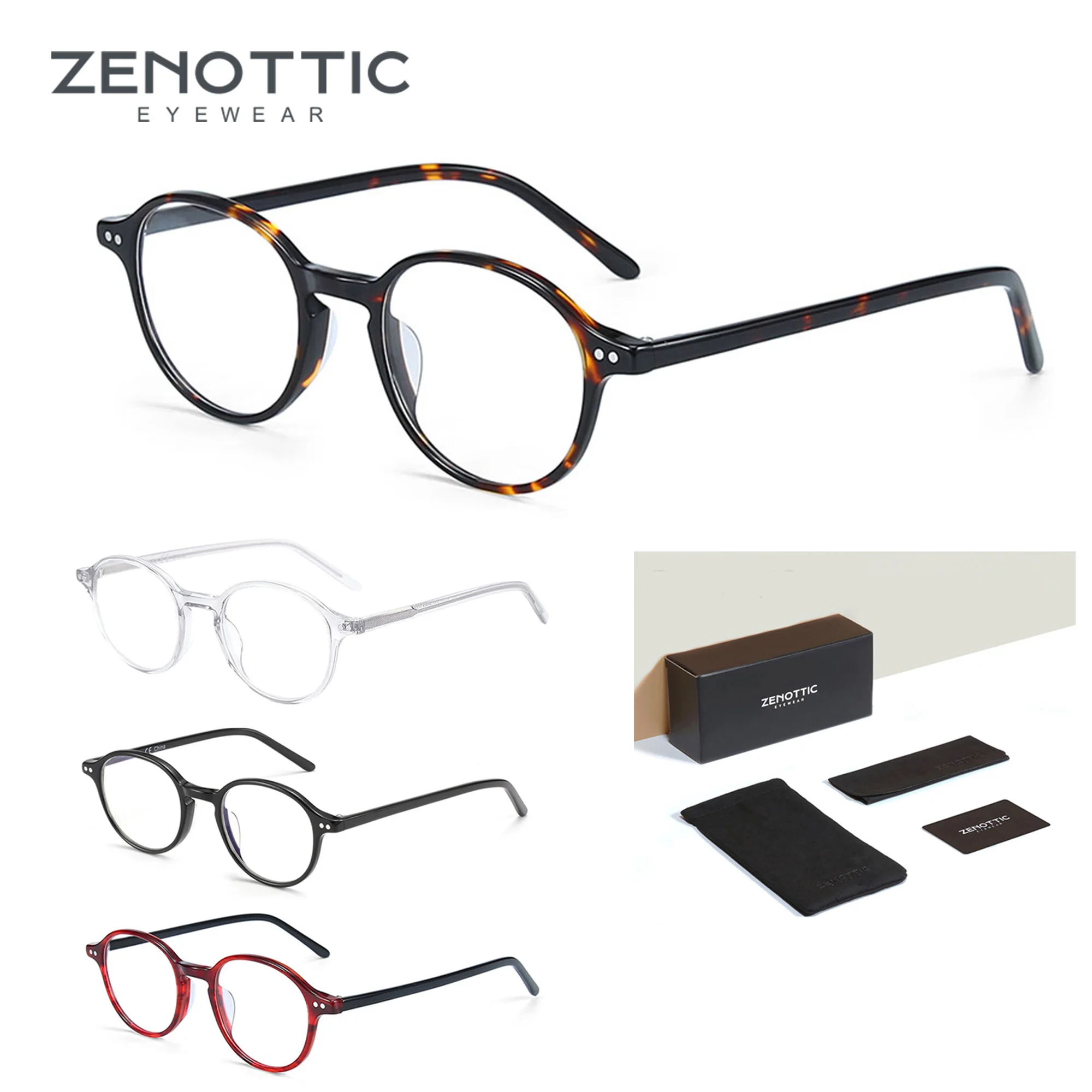 ZENOTTIC (XS-Größe) Retro-Brille aus Acetat, Anti-Blaulicht-blockierend, runde optische Rahmenbrille, modische Computerbrille, Unisex Image