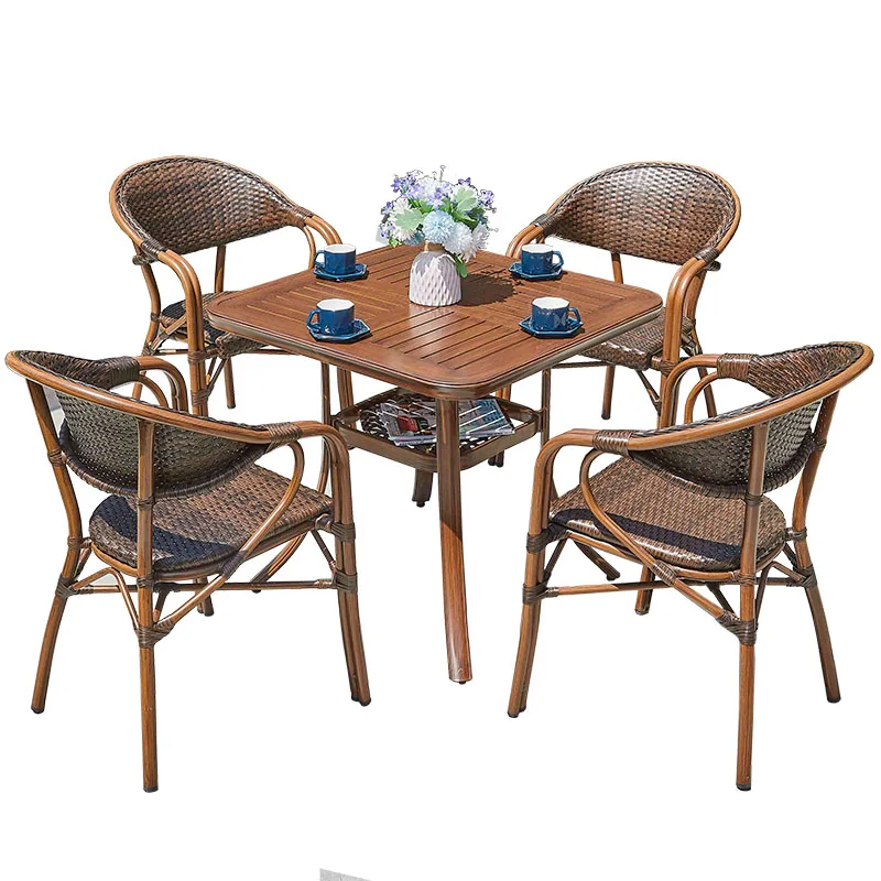 5-teiliges Outdoor-Set, wasserdichter Rattan-Tisch, Stühle, Terrassenmöbel für Café, Balkon und Hausgarten Image