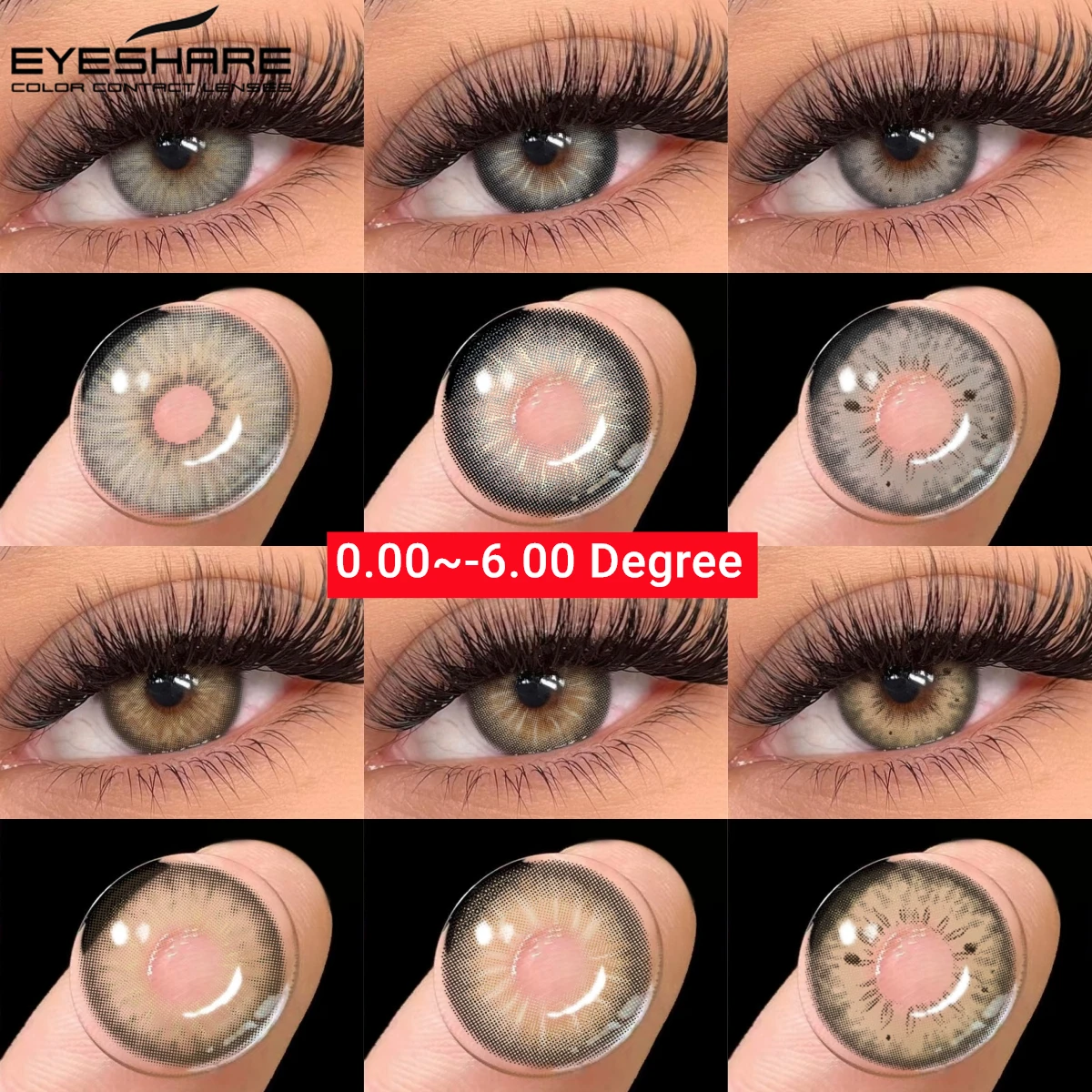 EYESHARE 1 Paar Myopie-Linsen, farbige Kontaktlinsen mit verschreibungspflichtigen braunen Kontaktlinsen, yaerly graue Pupillenlinsen mit Grad Image