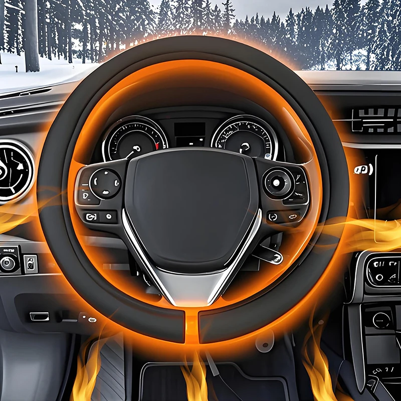 12V beheizte Lenkradabdeckung, warmer Winter, universell passend für Autos, LKWs, Lenkradschutz Image