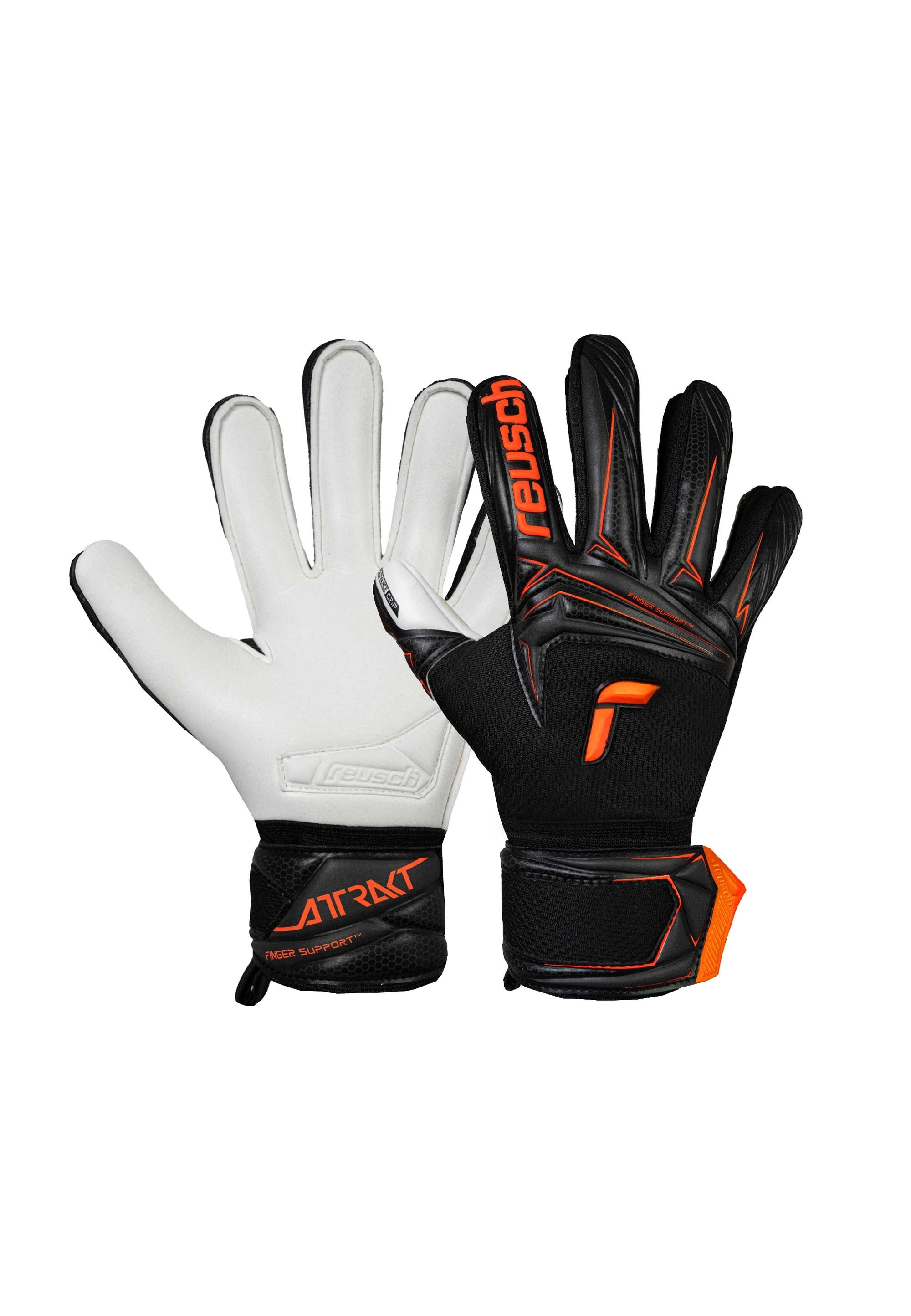 Torwarthandschuhe REUSCH "Attrakt Advance Junior", Kinder, Gr. 5, schwarz, orange, 63% Polyester, 25% Latex, 9% Polypropylen, 2% Gummi, 1% Baumwolle, Handschuhe, mit maximaler Sicherheit für die Finger Image