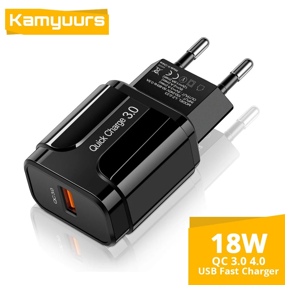 Caricatore rapido USB da 18 W QC 3.0 3A Caricatore rapido per telefono 3.0 per iPhone per Huawei Samsung Xiaomi Redmi POCO Spina UE USA