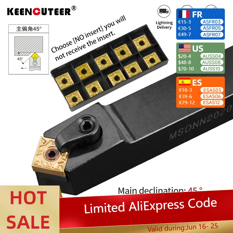 MSDNN2020K12 MSDNN1616H12 MSDNN2525M12 drechseleisen Externe Drehen Werkzeug Halter SNMG12 Hartmetall Einsätze MSDNN Drehmaschine Schneiden Maschine Werkzeuge Set Image
