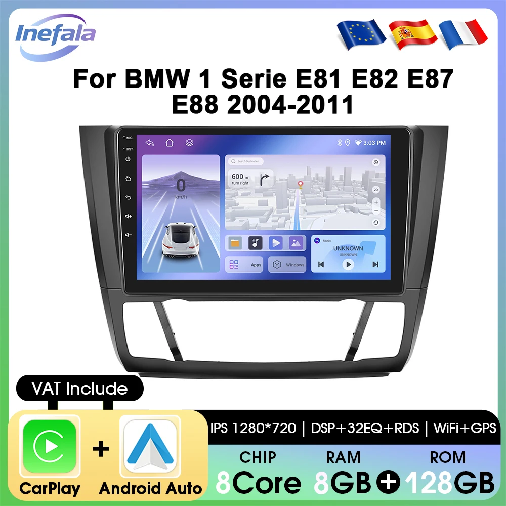 Podofo 4G CarPlay Android Radio für BMW 1er Serie E81 E82 E87 E88 2004-2011 Intelligentes Auto-System GPS Stereo Multimedia Player Image