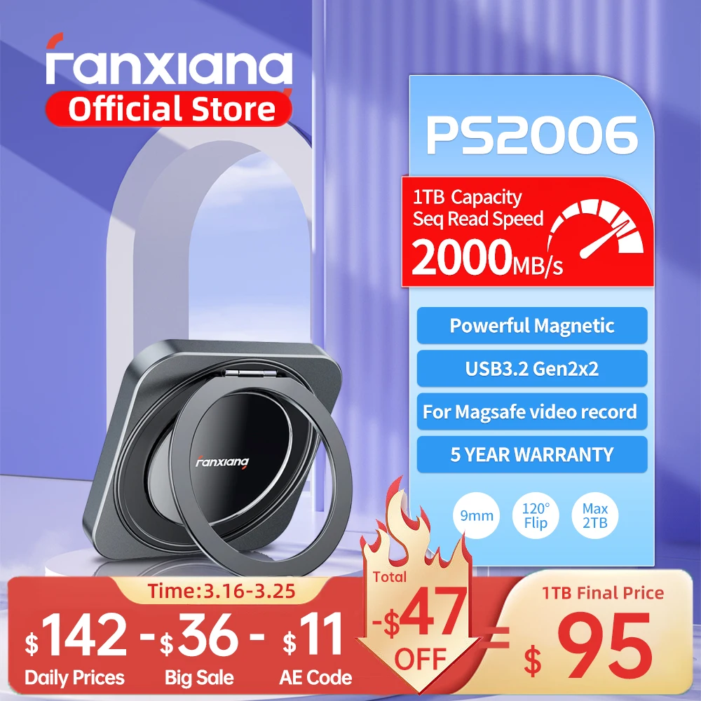 Fanxiang PS2006 Tragbare Externe SSD 2000MB/s 1TB 2TB Magnetische Festplatte USB3.2 Gen2x2 Solid-State-Laufwerk für Handys, Laptops, PC Image