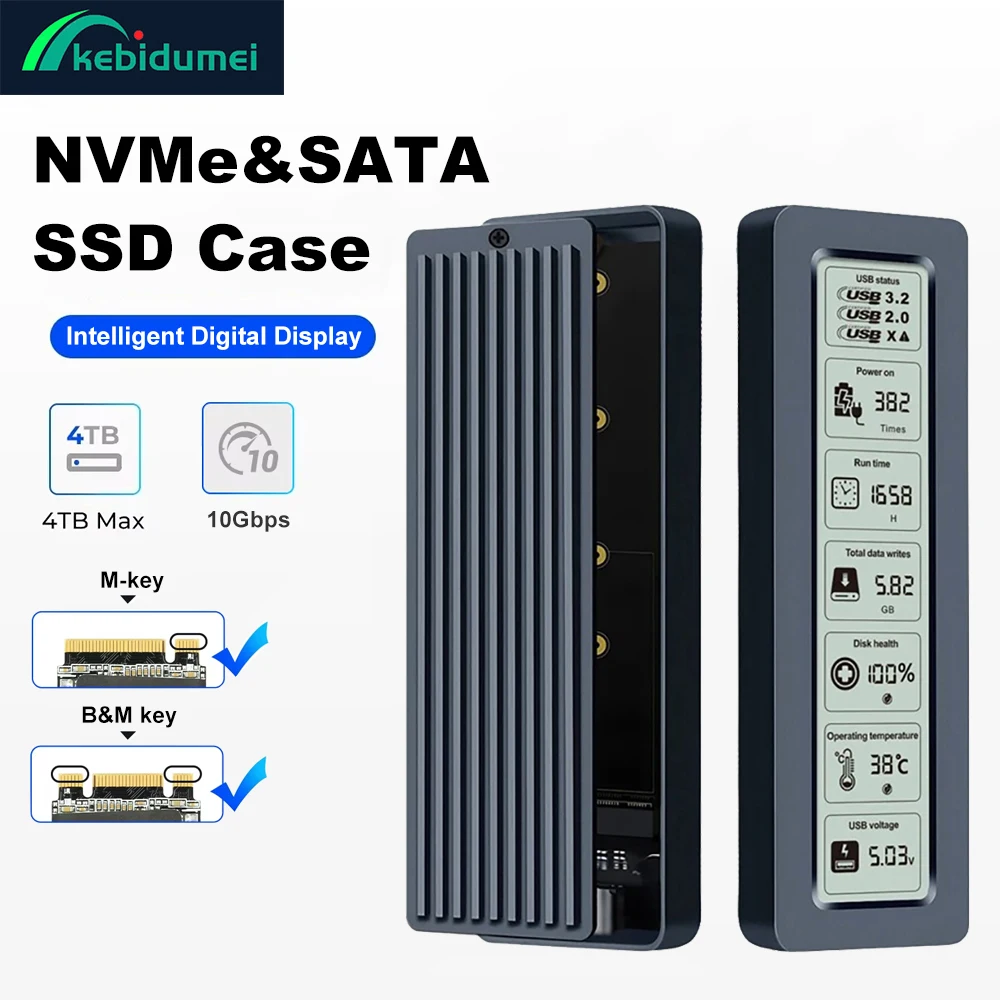 M.2 NVMe SSD-Gehäuse 10 Gbit/s Intelligente Digitalanzeige Festplattenbox M2 NVME SATA Solid State Driver Adapter A+C Datenkabel Image