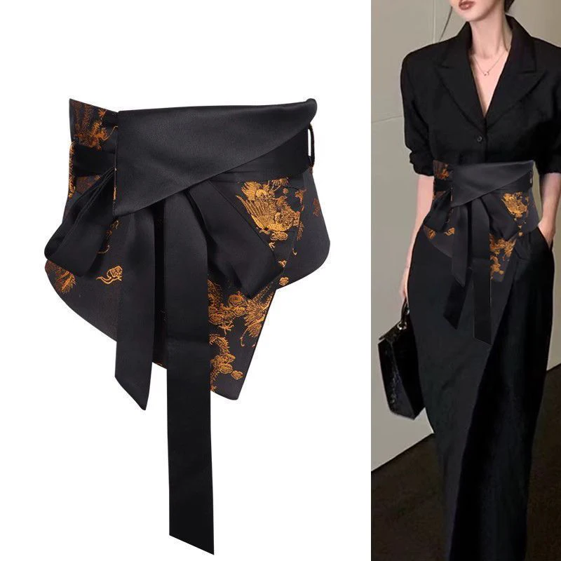 Retro-Taillengürtel für Damen, bestickter Seiden-Taillengürtel, eleganter Hanfu-Gürtel für Kleider, Vintage-Accessoire im nationalen Stil Image