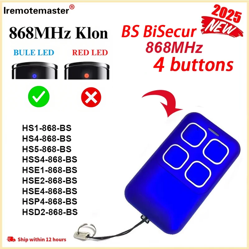 Für BS BiSecur 868 MHz schwarze Fernbedienung kompatibel mit HSE4 HSE2 HSE5 HSE1 HS1 HS4 HS5 HSP4 HSD2 868 BS BiSecur Garagentor-Fernbedienungen Image