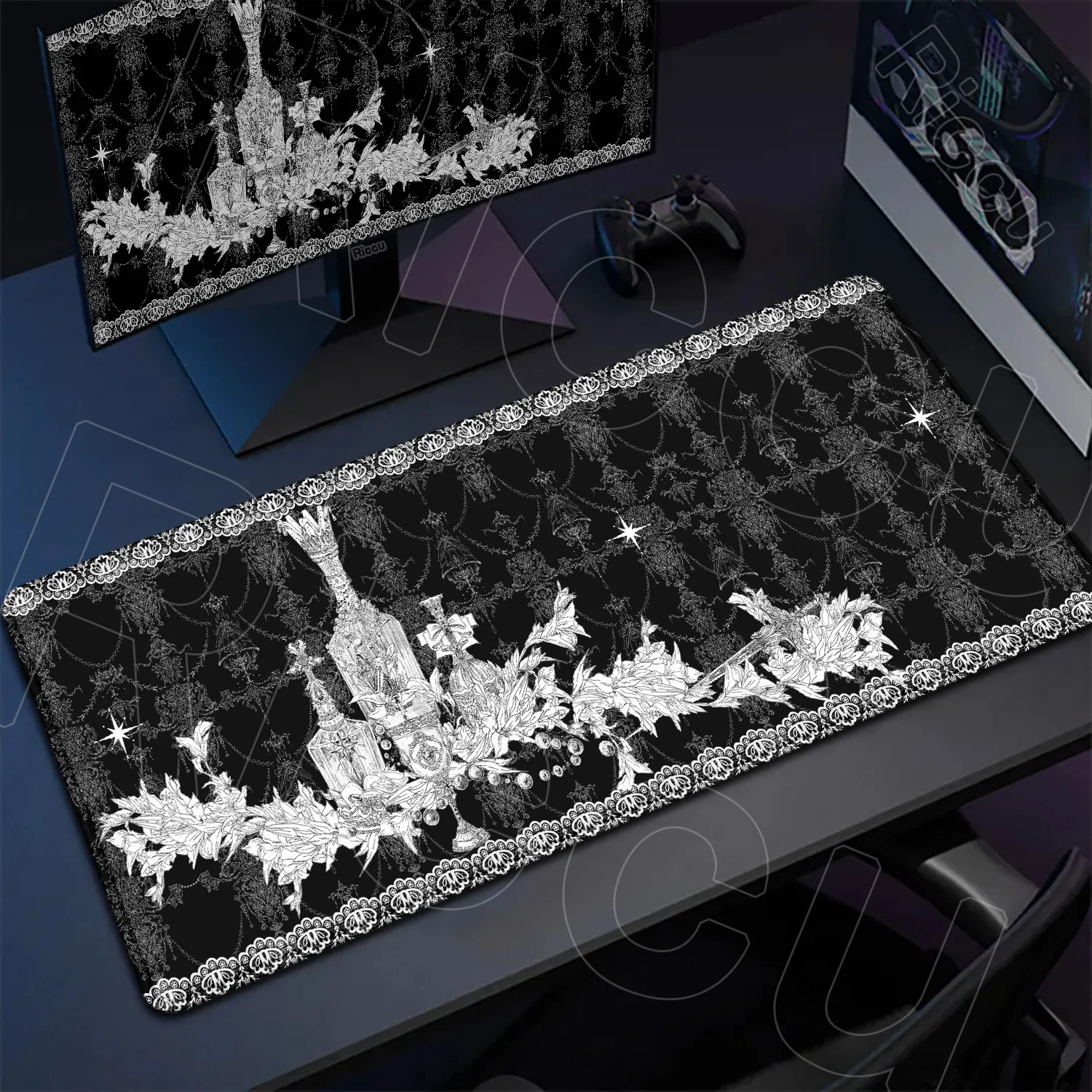 HD-Druck XXL Mousepad im dunklen Gothic-Stil, großes Gaming-Tischkissen, rutschfestes Laptop-Tablet-Mauspad, Schreibtischunterlage, PC-Zubehör Image