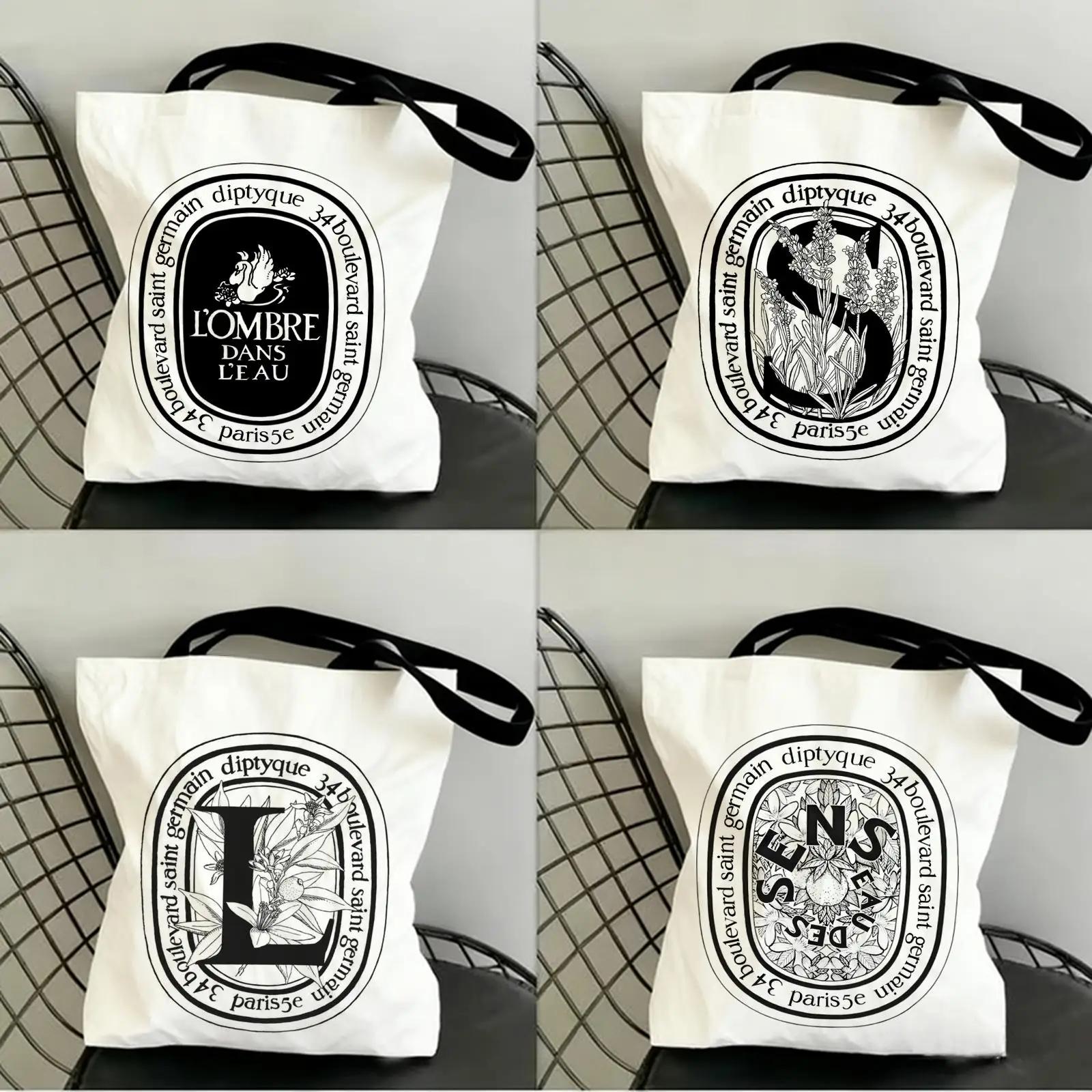 Luxuriöse D-Diptyques Aufbewahrungstaschen Canvas Beidseitig Bedruckte Modische Schulter-Tragetasche Einkaufstasche Geschenk Öko-Handtaschen Image
