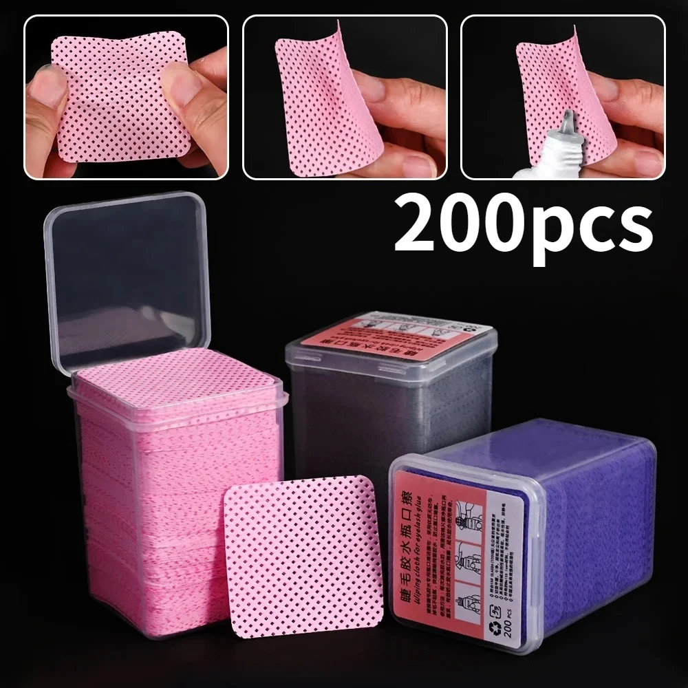 Großhandel 200 Teile/schachtel Nagel Wimpern Kleber Sauber Baumwolle Pads Gel Polish Remover Papier Lint-Freies Wischen Maniküre Make-Up Reinigung werkzeuge Image