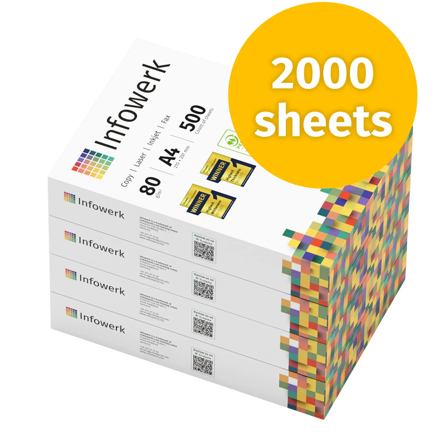 Infowerk A4-Kopierpapier, 2000 Blatt (4 x 500) – 80 g/m2 hochwertiges weißes Druckerpapier, PEFC-zertifiziert Image