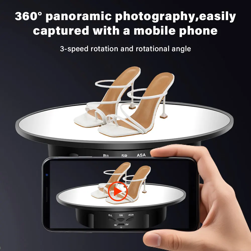 200 mm Drehplattform für Videoaufnahmen, 3 Drehgeschwindigkeiten für Fotografie, 360° elektrisch drehbare Produkte, Weihnachtsgeschenke Image