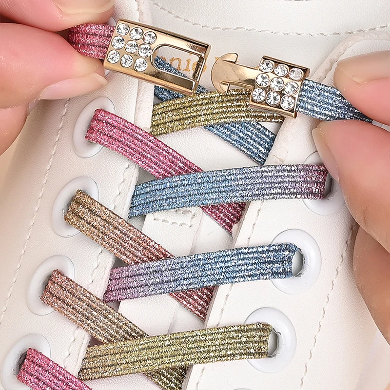 1 Paar Schnürsenkel ohne Krawatte, Diamant-Schnalle, elastische Spitze, Schnürsenkel, Perle, hell, bunt, modisch, ohne Krawatten, Schnürsenkel, Sneaker, Kinder und Erwachsene Image