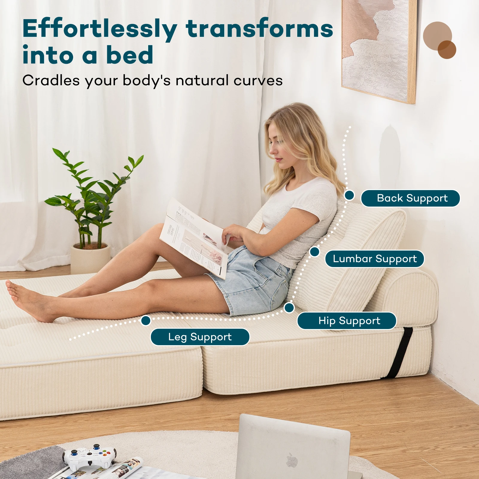 Klappbares Schlafsofa 3-in-1 Konvertierbares Schlafsofa mit Kissen Bequemer Sofasessel Bodensofa Lounge Image