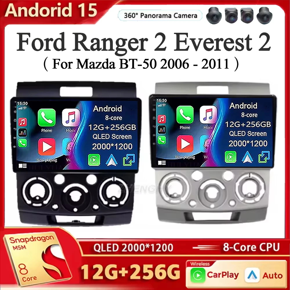 Android 15 Für Ford Ranger 2 Everest 2 Für Mazda BT-50 J97M 2006 - 2011 Carplay Auto 2K Bildschirm auto Radio Multimedia Player WIFI + Image