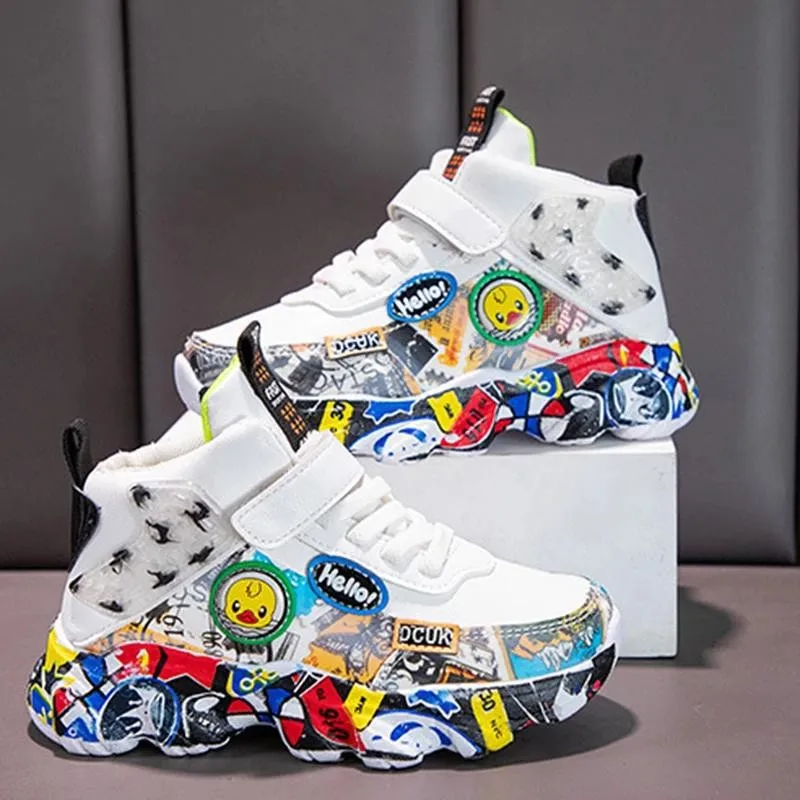 Größe 26-36 Kinder Sport Turnschuhe für Mädchen Kind Cartoon Graffiti Muster Casual Schuhe Jungen Basketball Schuh chaussures de sport